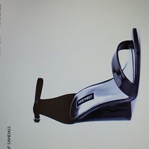 Nine West Marrie black patent ankle strap sandal 4" block heel opentoe 7.5 NEW…